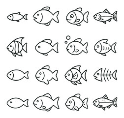 Diverse fish icons set &ndash; outline, aquatic and marine life symbols for design