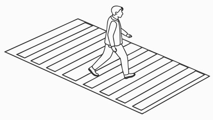 Isometric Illustration of Pedestrian Crossing a Crosswalk.