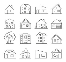 House icons set &ndash; outline, simple and minimalistic home symbols for architecture