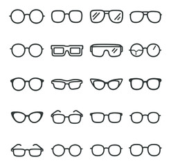 Eyewear silhouette icons set – glasses, sunglasses and eyewear style symbols