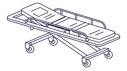 Isometric Line Drawing of a Hospital Stretcher.