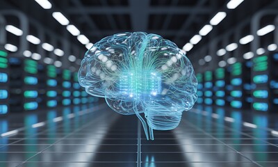Digital Brain Hologram in Tech Environment
