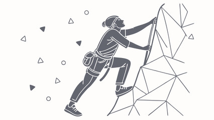 Silhouette of a Climber Ascending a Geometric Rock Face.