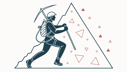 Stylized illustration of a mountain climber ascending a geometric mountain.