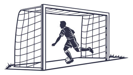 Soccer Player Silhouette Kicking Ball into Goal.