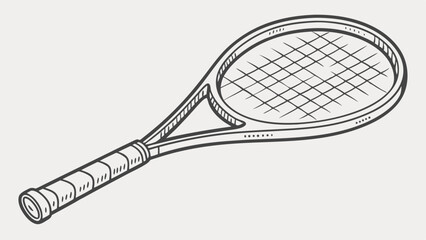 Handdrawn tennis racket illustration with strings and grip.