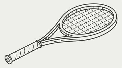 Simple Black and White Illustration of a Tennis Racket.