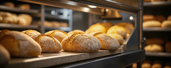 Conceptual design symbolizing abundance with a bread conveyor in a bakery