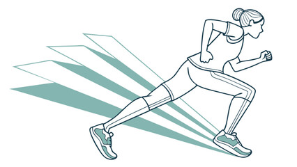 Woman Running with Speed Lines Outline Illustration.