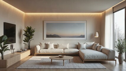 Conceptual representation of home and relaxation in a minimalist living room