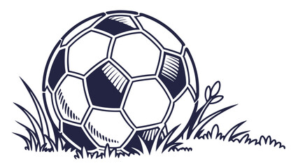 Handdrawn Soccer Ball Resting in the Grass.