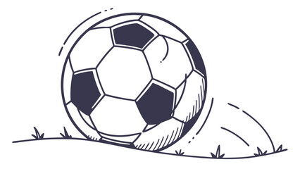 Handdrawn Soccer Ball Rolling on Grass.