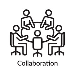 Black Line Art Icon Teamwork Meeting Collaboration People Table