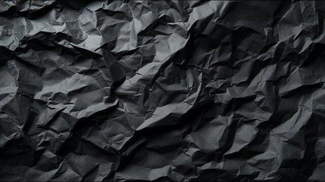  top view on black color crumpled paper, texture background. Stop motion animation loop