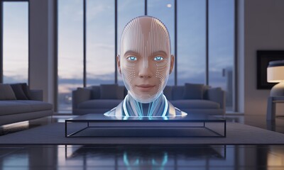 Holographic Head on Display in Modern Interior Design