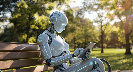 Humanoid Robot Using a Tablet in a Park