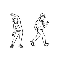 Hijab Woman Daily Activity Outline Vector Set. A collection of hijabi women in daily activities. Set of Muslim women wearing hijab doing productive tasks. set of hijab women in various poses. 
