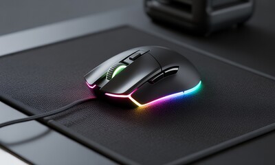 RGB Gaming Mouse on Pad Close Up