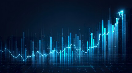 Upward Trend Abstract Financial Growth Graph with Digital Blue Background, Clean Modern Design for Business Presentations
