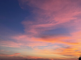 Vivid Pink Sunset Over Calm Evening Horizon
