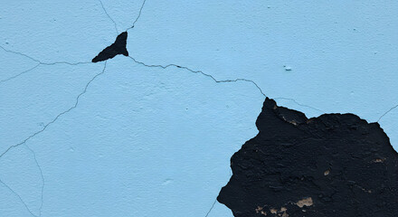 Sky blue texture showcases a damaged wall, revealing black underneath and intricate crack patterns across the surface.