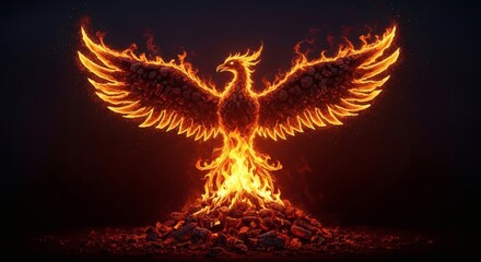 Fiery phoenix rising from the ashes digital art fantasy bird mythical creature flame rebirth illustration art