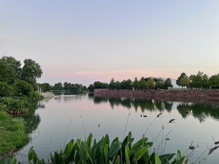 Sunset Glow Over Calm Lake