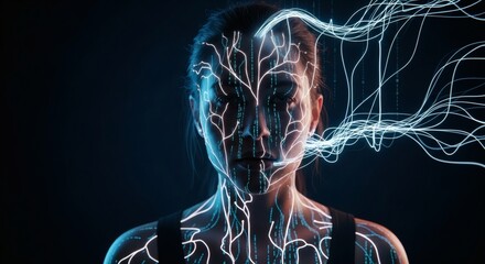 Ai neural network brain interface concept digital woman technology future mind machine learning system