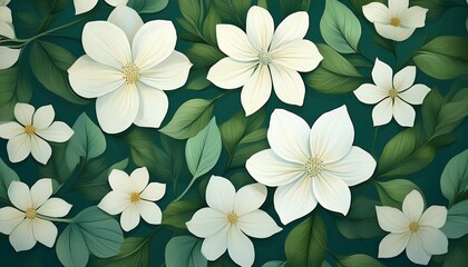 white flowers and green leaves pattern