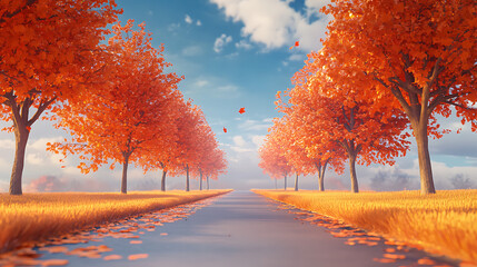 A beautiful autumn pathway landscape with trees