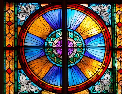 a vibrant stained glass window in exquisite detail