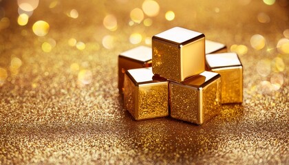 golden cubes on glittery surface