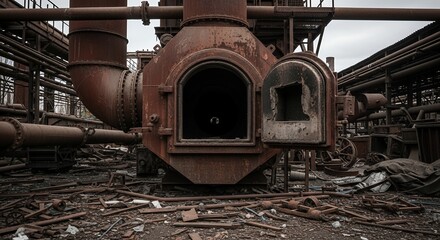 Industrial ruin rusty metal aged factory abandoned equipment decay texture grunge pipes
