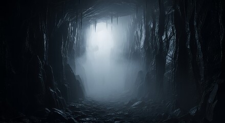 Mysterious Dark Cave Passage with Light at the End