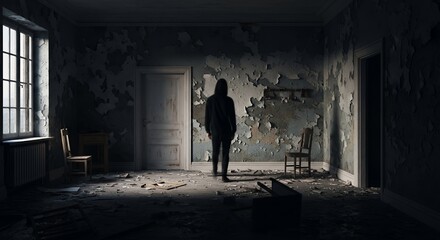Mysterious Figure in a Derelict Room
