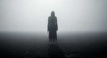 Mysterious Figure in Foggy Landscape