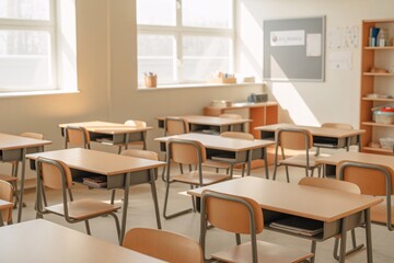 Modern Classroom Interior with School Supplies – Back to School Photorealistic Scene