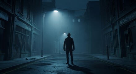 Mysterious Figure in Dark City Alley at Night