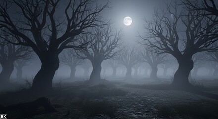 Mysterious Moonlit Forest at Night