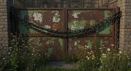 Rusty Gate with Wildflowers
