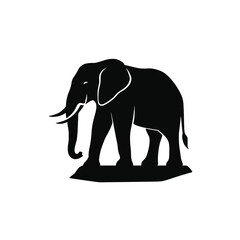 Obraz premium A black silhouette of a standing elephant on a flat surface, minimalistic design, organic curves, clean lines, , vector style, neutral background, high contrast, simple and elegant aesthetic