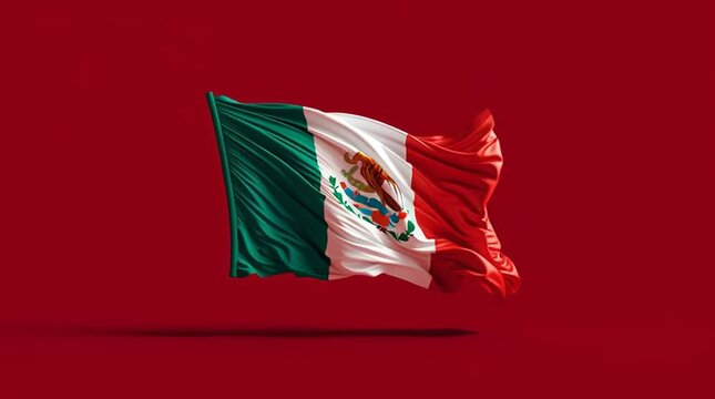 mexico flag flying, on a solid colour background