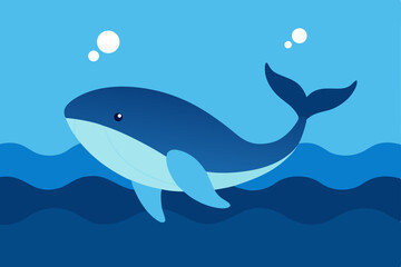 Obraz premium Adorable Cartoon Whale in the Ocean Underwater World Illustration