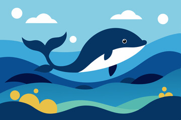Obraz premium Ocean Delight A Charming Whale Illustration in Vibrant Blues