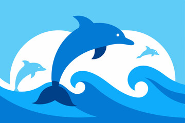 Fototapeta premium Playful Dolphins Leaping in Ocean Waves A Vibrant Summer Scene