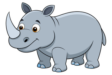 Obraz premium Cute baby hippo and rhino cartoon illustration, isolated wild animal vector art