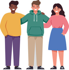 Obraz premium Diverse group of friends standing together smiling casual clothing friendship unity and happiness vector illustration