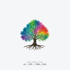 Obraz premium Vibrant Rainbow Tree of Life Logo , Colorful Abstract Tree Illustration for Environmental, Educational brands