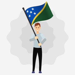 Happy Man Holding Solomon Islands Flag