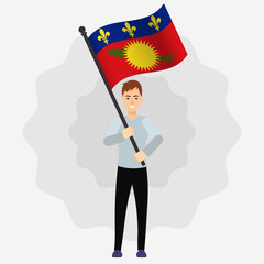 Happy Man Holding Guadeloupe Flag